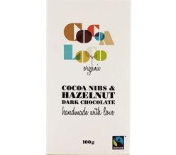 Cocoa Loco Dark Chocolate, Cocoa Nibs & Hazelnut Bar 100g (Organic & Fairtrade)