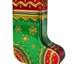 Metallic Stocking Tin Green&Red w/ 250g Vanilla Fudge
